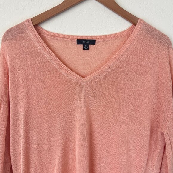J Crew Sweater Womens Medium Orange V-Neck Linen Blend Side Button Resort Top M - Picture 2 of 7